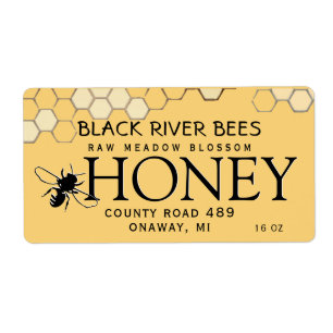 Honeycomb & Bee Raw Honung Label Provence Gult Fraktsedel
