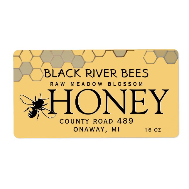 Honeycomb & Bee Raw Honung Label Provence Gult Fraktsedel (Framsidan)