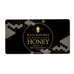Honeycomb Bee Raw Honungsetikett Black Shipping La Fraktsedel