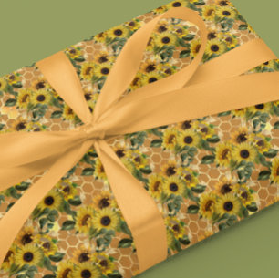 Honeycomb Bee Solros mönster Presentpapper