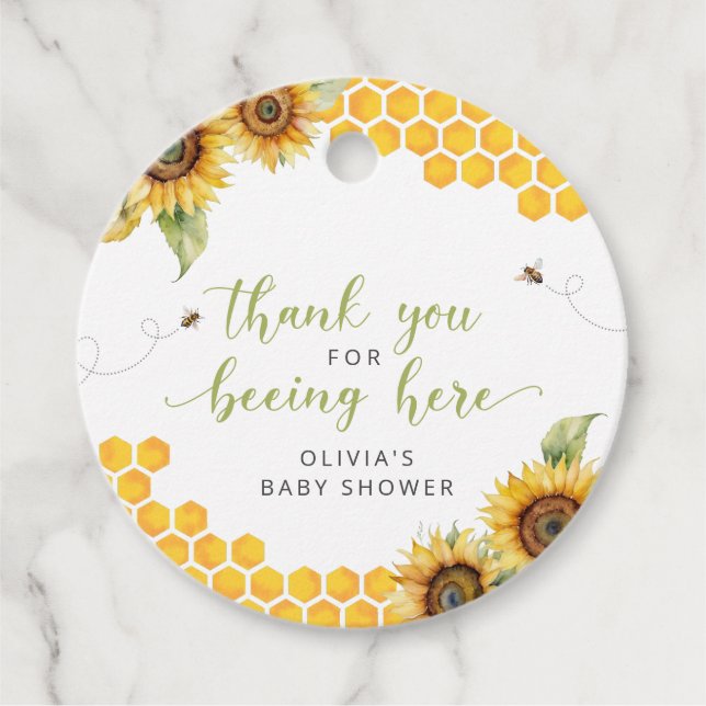 Honeycomb Bee Summer Baby Shower Tack Gåvor Etiketter (Framsida)