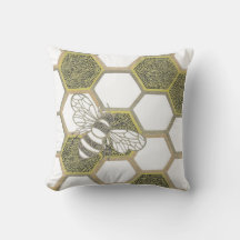 Honeycomb & Bee White Pillow