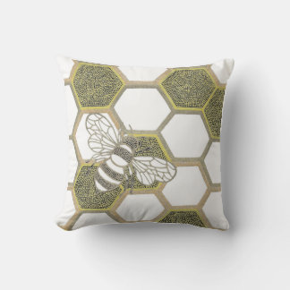 Honeycomb & Bee White Pillow Kudde