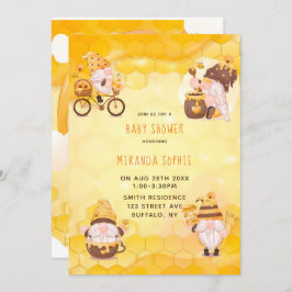 Honeycomb Bees Gnomes Baby Shower Inbjudningar