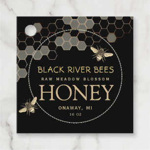 Honeycomb & Bees Honung Burk Nacke Märkre Black Gåvor Etiketter