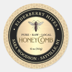 Honeycomb Black Guld Honung Label Vintage Queen Be Runt Klistermärke