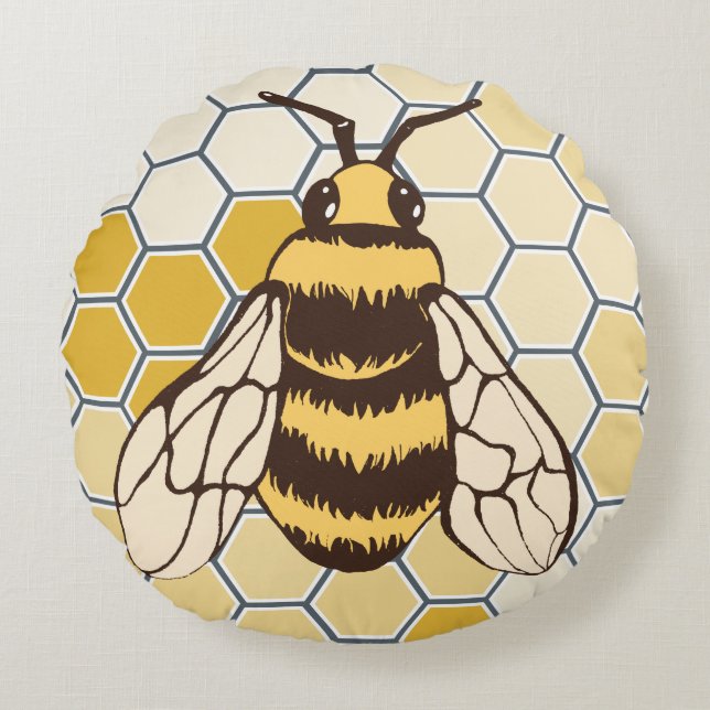 Honeycomb Bumblebee Rund Kudde (Framsidan)