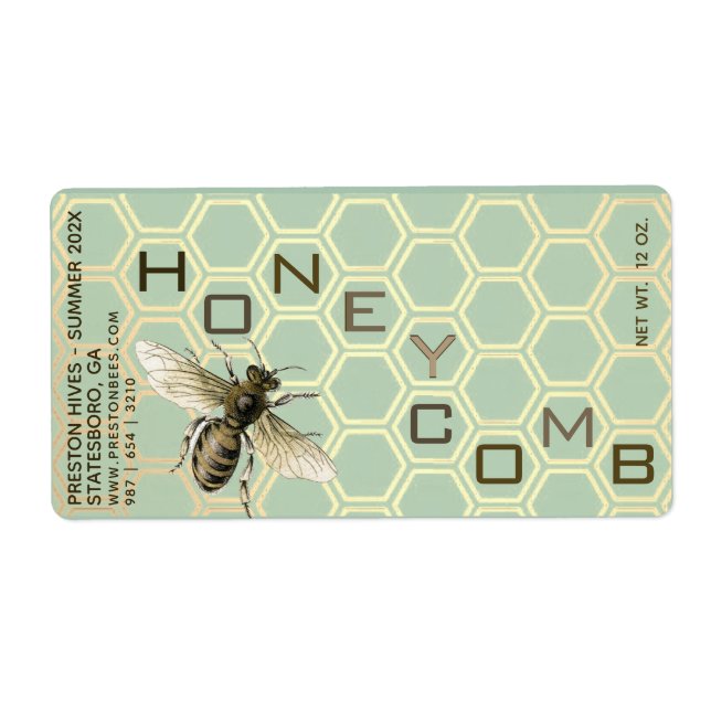 Honeycomb Container-etikett med Comb Honeybee Date Fraktsedel (Framsidan)