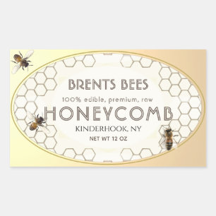 Honeycomb-etikett med Bees Honeycomb Guld Gräns Rektangulärt Klistermärke