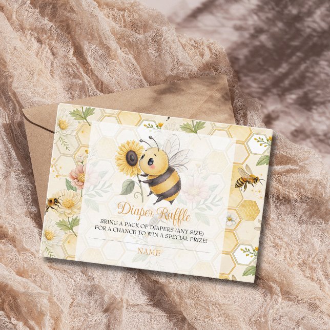 Honeycomb Floral Bee Baby Shower Diaper Raffle Tilläggskort (Skapare uppladdad)