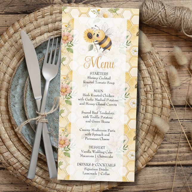 Honeycomb Floral Bee Classy Custom Baby Shower Meny (Skapare uppladdad)