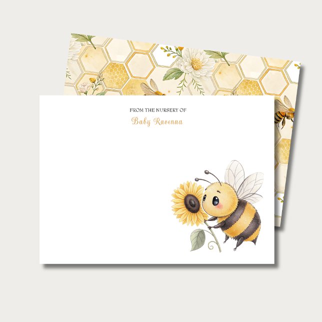 Honeycomb Floral Bee Custom Name Nursery  Anteckningskort (Skapare uppladdad)