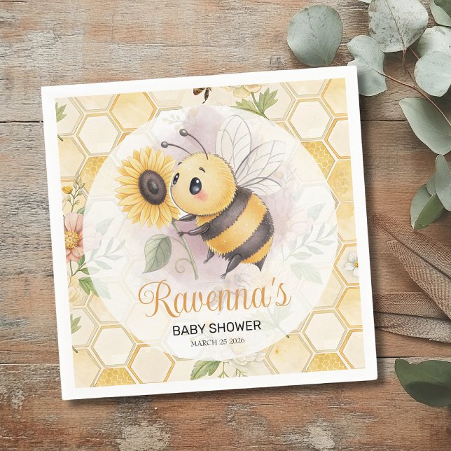Honeycomb Floral Bee Personalized Baby Shower Pappersservett (Skapare uppladdad)