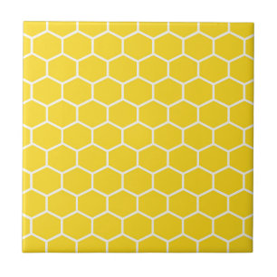 Honeycomb Geometric White Linjer Bumblebee Kakelplatta