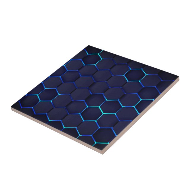Honeycomb Grate - Art Blue Neon Kakelplatta (Sidan)