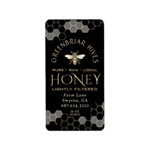 Honeycomb Heraldic Bee Honung Metallic Guld Black Adressetikett