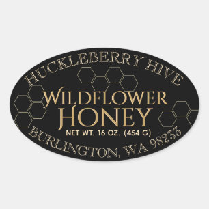 Honeycomb Honung Black Guld Oval Honung Etikett