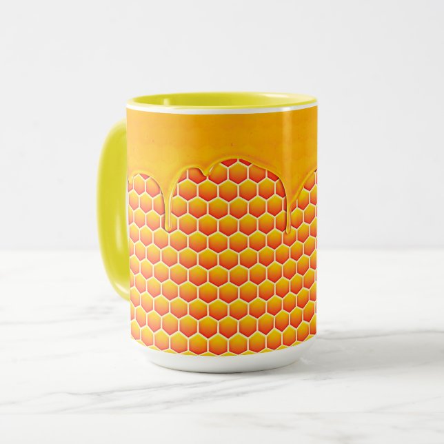 Honeycomb med droppar av honung mugg (Framsida vänster)