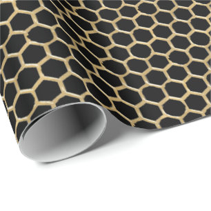 Honeycomb Metallic Guld Black Bebiodlingseper Honu Presentpapper