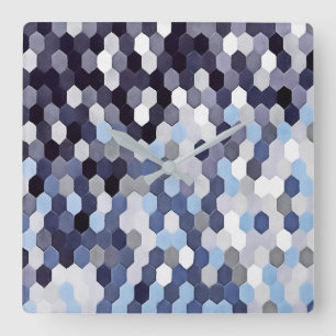 Honeycomb Mönster i blå toner Fyrkantig Klocka
