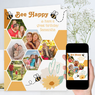 Honeycomb Photo Collage Bee Grattis på födelsedage Kort