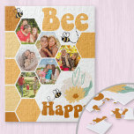 Honeycomb Photo Collage Bee Lycklig Kids Pussel<br><div class="desc">Roligt och för barn för anpassningsbarnas fotopussel. Fotomallen är inställd så att du kan lägga till 6 av ditt favoritprogram bilder som automatiskt kommer att ingå i honeycomb mönster. Den söta designen har humla,  blommor,  kärlek-hjärtan och återutskrift för ordspråket "Be lycklig".</div>