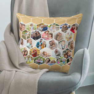 Honeycomb Photo Collage Honage Beige Multi Bild Kudde