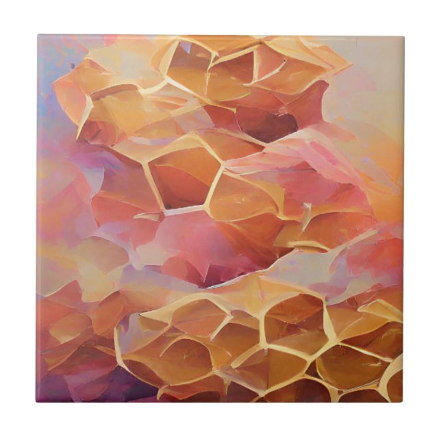Honeycomb ro abstrakt guld geometri digital art kakelplatta (Framsidan)