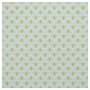 Honeycomb Teal och Bees Tyg