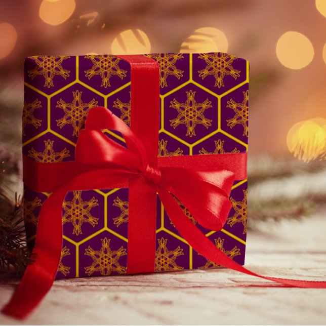 Honeycomb teckning mönster med royal blomma presentpapper (Skapare uppladdad)