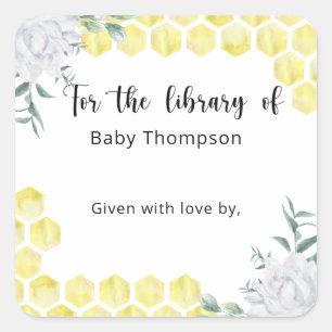 Honeycombi - bibliotek fyrkantigt klistermärke