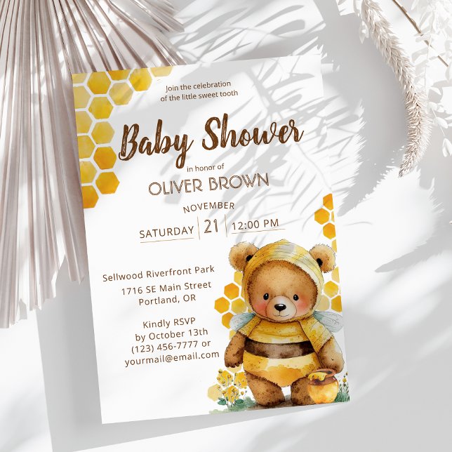 Honeycombi och brun honung nalle Baby Shower Inbjudningar (Skapare uppladdad)