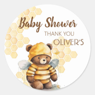Honeycombi och brun honung nalle Baby Shower Runt Klistermärke