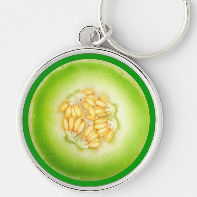 Honeydew Melon Keychain Rund Silverfärgad Nyckelring (Framsidan)