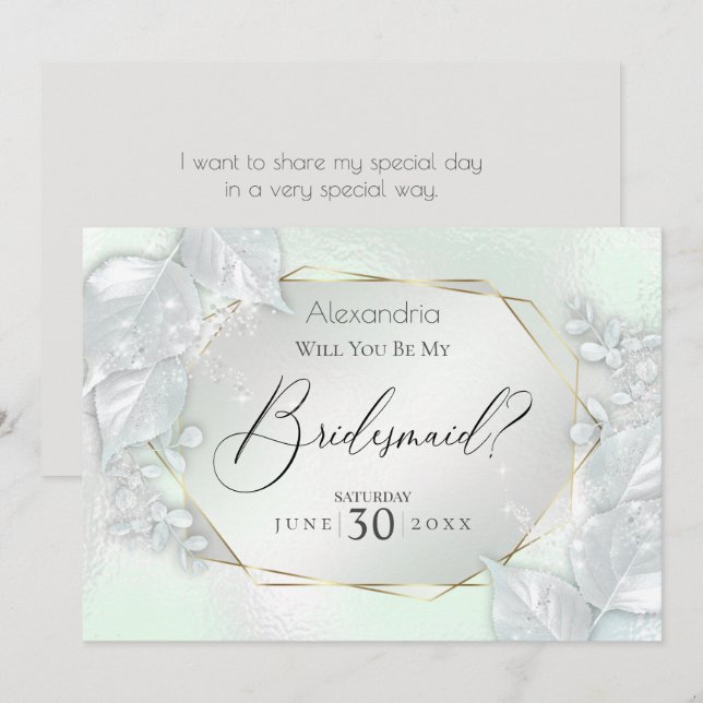 Honeydew Shimmery ska du vara min bridesmaid Inbjudningar (Fram/baksida)