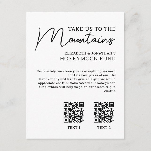 Honeymånfond modern pengarar qr-kod tilläggskort (Framsida)