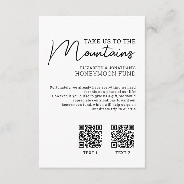 Honeymånfond modern pengarar qr-kod tilläggskort (Framsida)