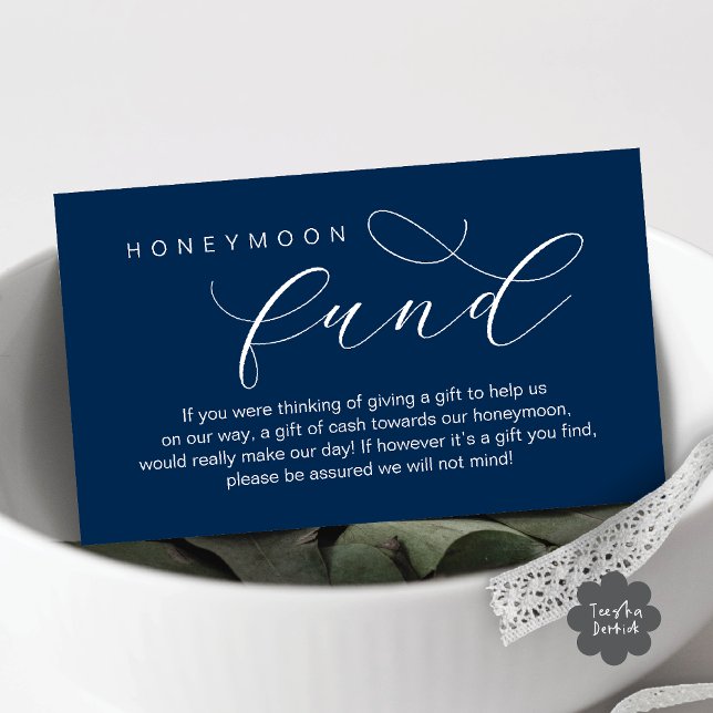 Honeymonfonden i bröllop, Önskemål, modernt minimu Tilläggskort (Wedding Honeymoon Fund, Wish, Cash, Modern romantic minimalist Enclosure Card in Navy Blue)