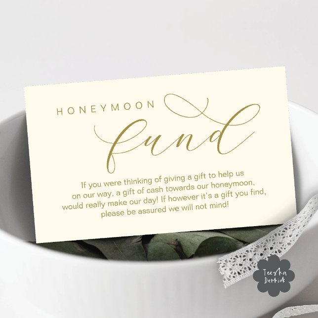 Honeymonfonden i bröllop, Önskemål, modernt minimu Tilläggskort (Wedding Honeymoon Fund, Wish, Cash, Modern romantic minimalist Enclosure Card Aesthetic Yellow Gold)
