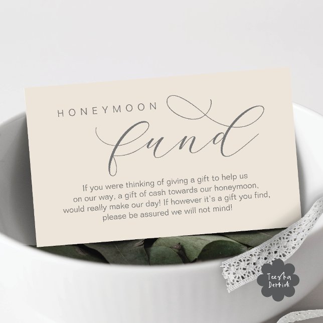 Honeymonfonden i bröllop, Önskemål, modernt minimu Tilläggskort (Wedding Honeymoon Fund, Wish, Cash, Modern romantic minimalist Enclosure Card Aesthetic cream Grey)
