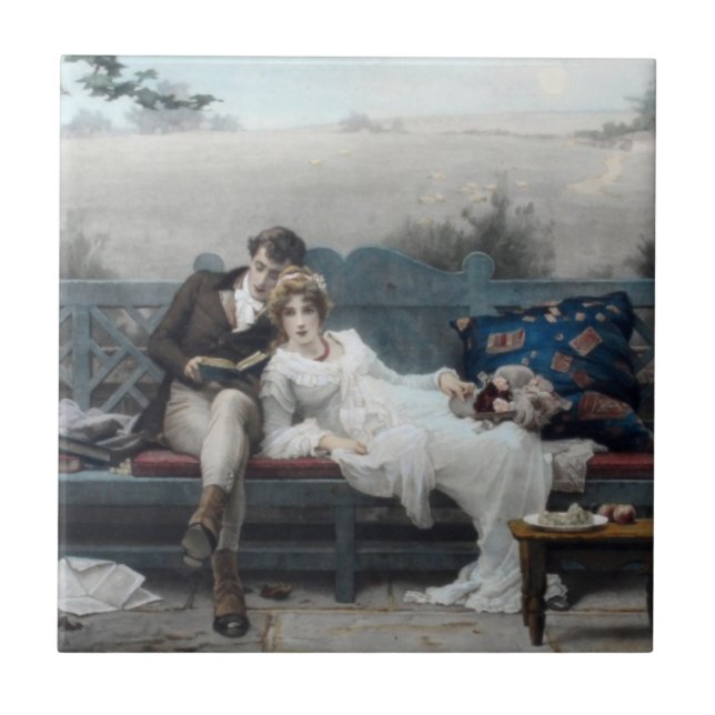 Honeymoon (Bride and Groom på en bench) Kakelplatta (Framsidan)