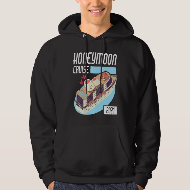 Honeymoon Cruise for Couples 2021 Just Married Hoodie (Framsida)