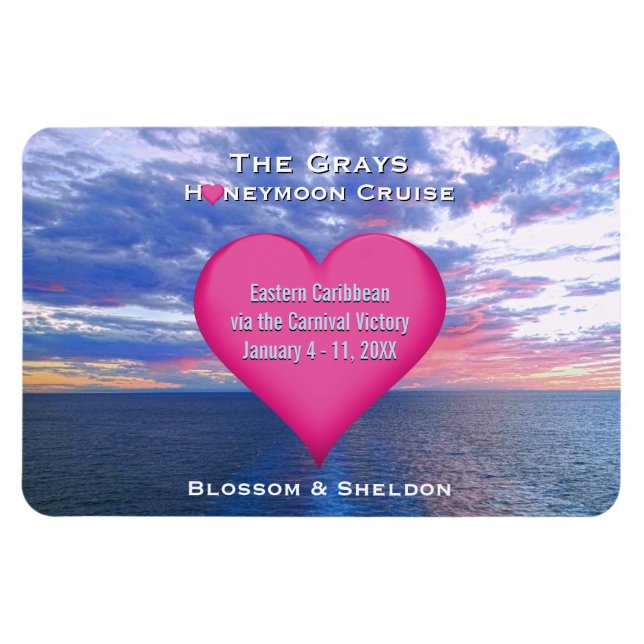 Honeymoon Cruise Heart Stateroom Door Ocean Sunset Magnet (Horisontell)