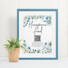 Honeymoon-fonden för chic Blue Blommigt Vår bröllo Poster