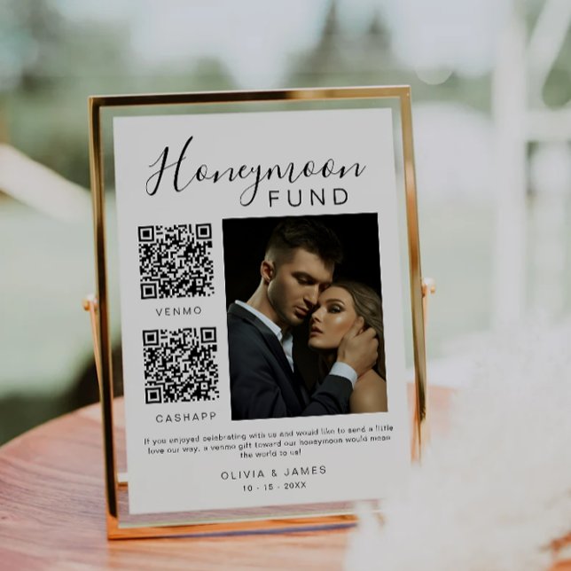 Honeymoon Fund Bröllop undertecknar Photo QR-kod Inbjudningar (Honeymoon Fund Wedding Sign Photo QR Code Invitation)