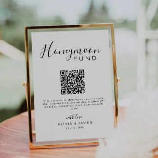 Honeymoon Fund Elegant Calligraphy QR Code Sign Inbjudningar