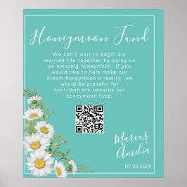Honeymoon Fund Light Teal & White Daisys Poster