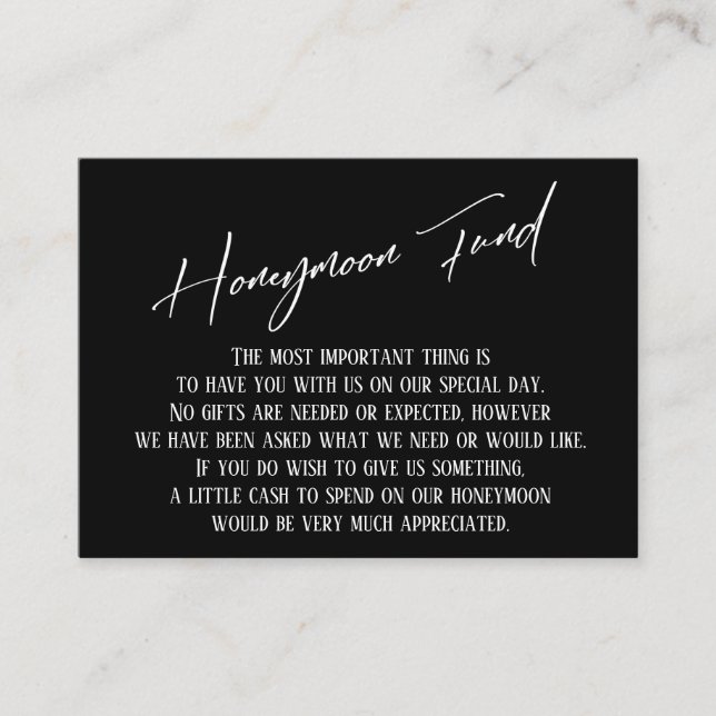 Honeymoon Fund Modern Handwrite Black & White Tilläggskort (Framsida)