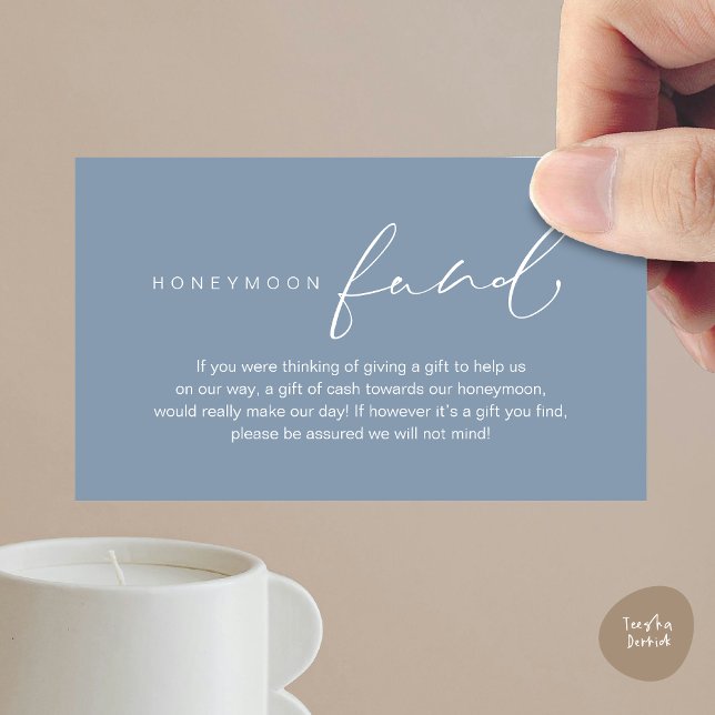Honeymoon Fund, Modern Romantic Bröllop Tilläggskort (Wedding honeymoon wish, fund, enclosure card, A note on gifts, modern romantic, Dusty Blue)
