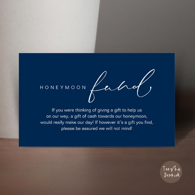 Honeymoon Fund, Modern Romantic Bröllop Tilläggskort (Wedding honeymoon wish, fund, enclosure card, A note on gifts, modern romantic, Navy Blue)